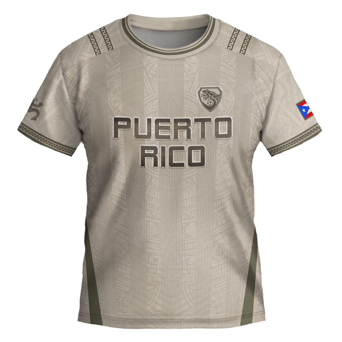 Kids Puerto Rico Soccer Jersey, Grey Cream Taino Striped Pattern for Boy and Girl, Youth Soccer Jersey, Puerto Rico Kids Soccer Jersey, Northryn Co.