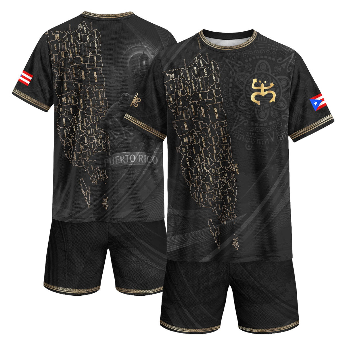 Black Gold Puerto Rico Soccer Jersey for Men and Women, Map Boricua El Morro Heritage with Coqui Frog, Puerto Rico Shirt, Puerto Rico Jersey, Northryn Co.