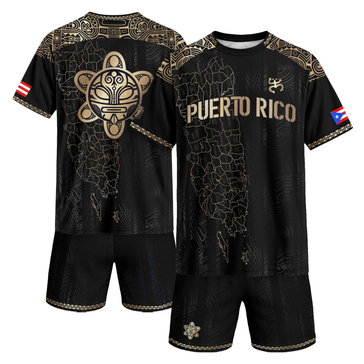Boricua Black Gold Puerto Rico Soccer Jersey for Men and Women, Tribal Map Symbol National, Top Puerto Rico Jersey and Puerto Rico Shirt, Northryn Co.