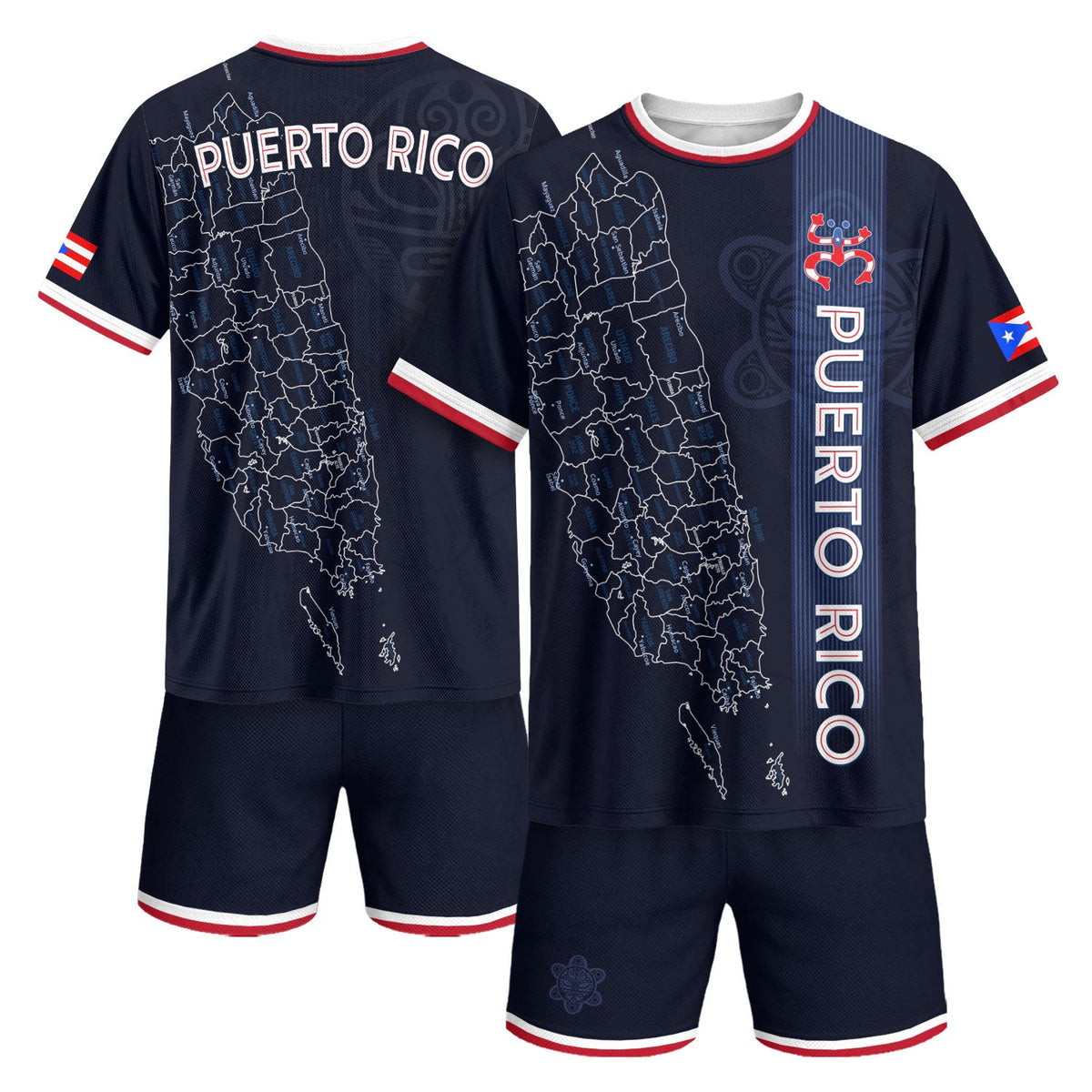 Boricua Navy Blue Puerto Rico Soccer Jersey for Men and Women, Coqui Taino Tribal Map National, Puerto Rico Jersey and Puerto Rico Shirt, Northryn Co.