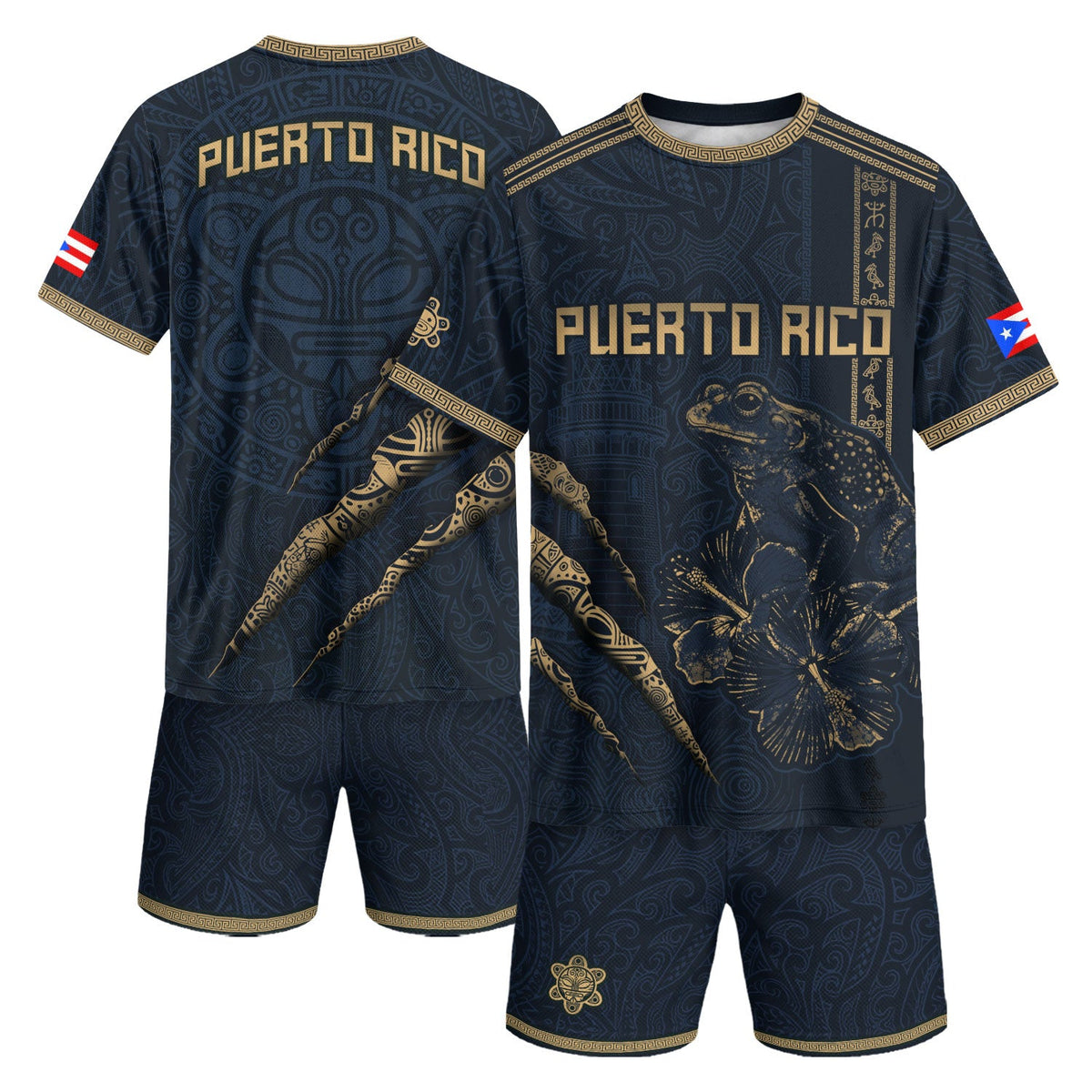 Puerto Rico Soccer Jersey for Men and Women, Navy Gold Limited Edition Tribal Coqui Pattern, Puerto Rico Jersey and Puerto Rico Shirt, Northryn Co.