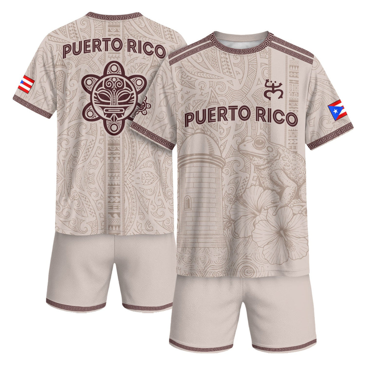 Tribal Symbol Beige Puerto Rico Soccer Jersey for Men and Women, National Heritage, Bold Puerto Rico Jersey for Puerto Rico Shirt Looks, Northryn Co.