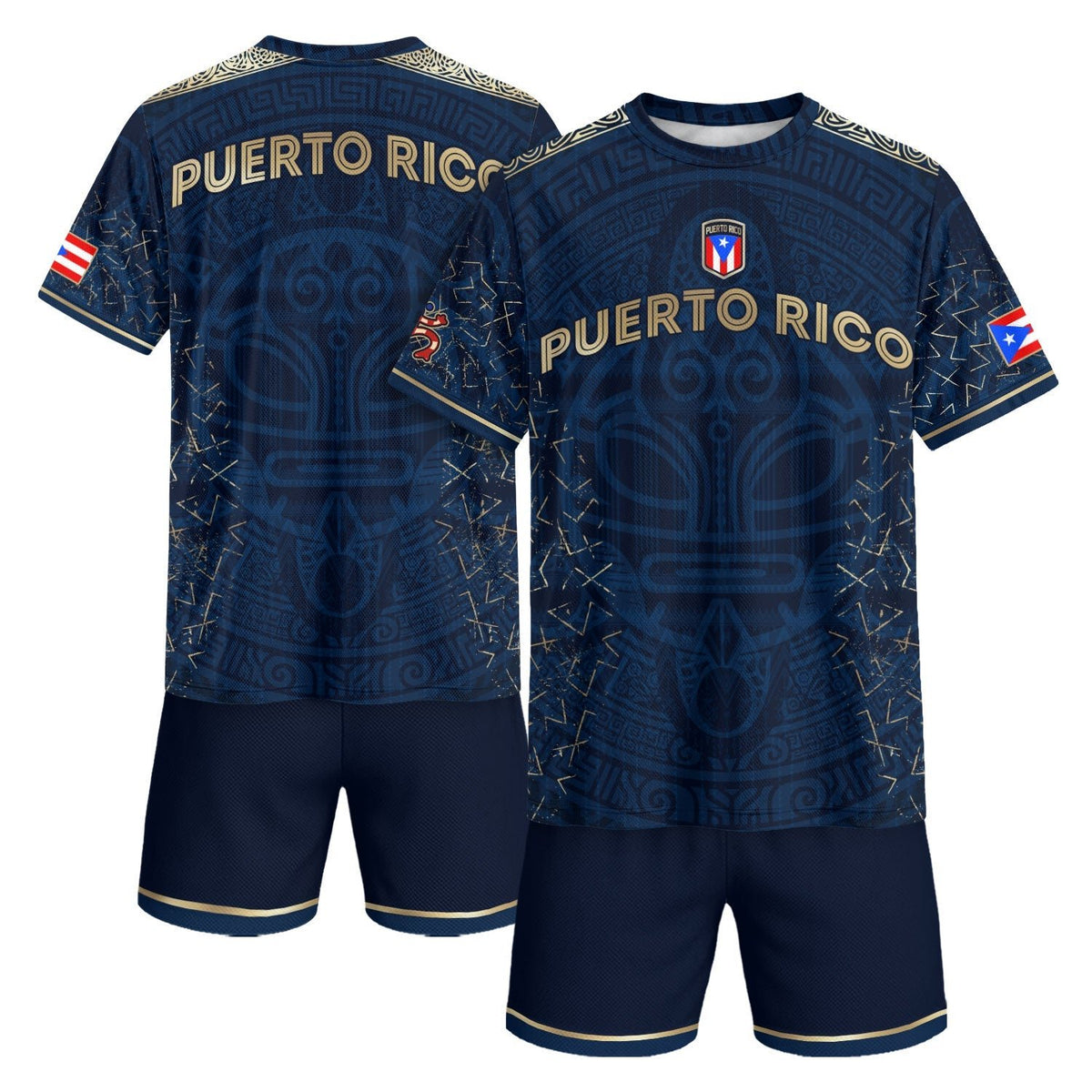 Puerto Rico Soccer Jersey in Royal Blue for Men and Women, Gold Taino Symbol National Heritage, Puerto Rico Shirt and Puerto Rico Jersey, Northryn Co.