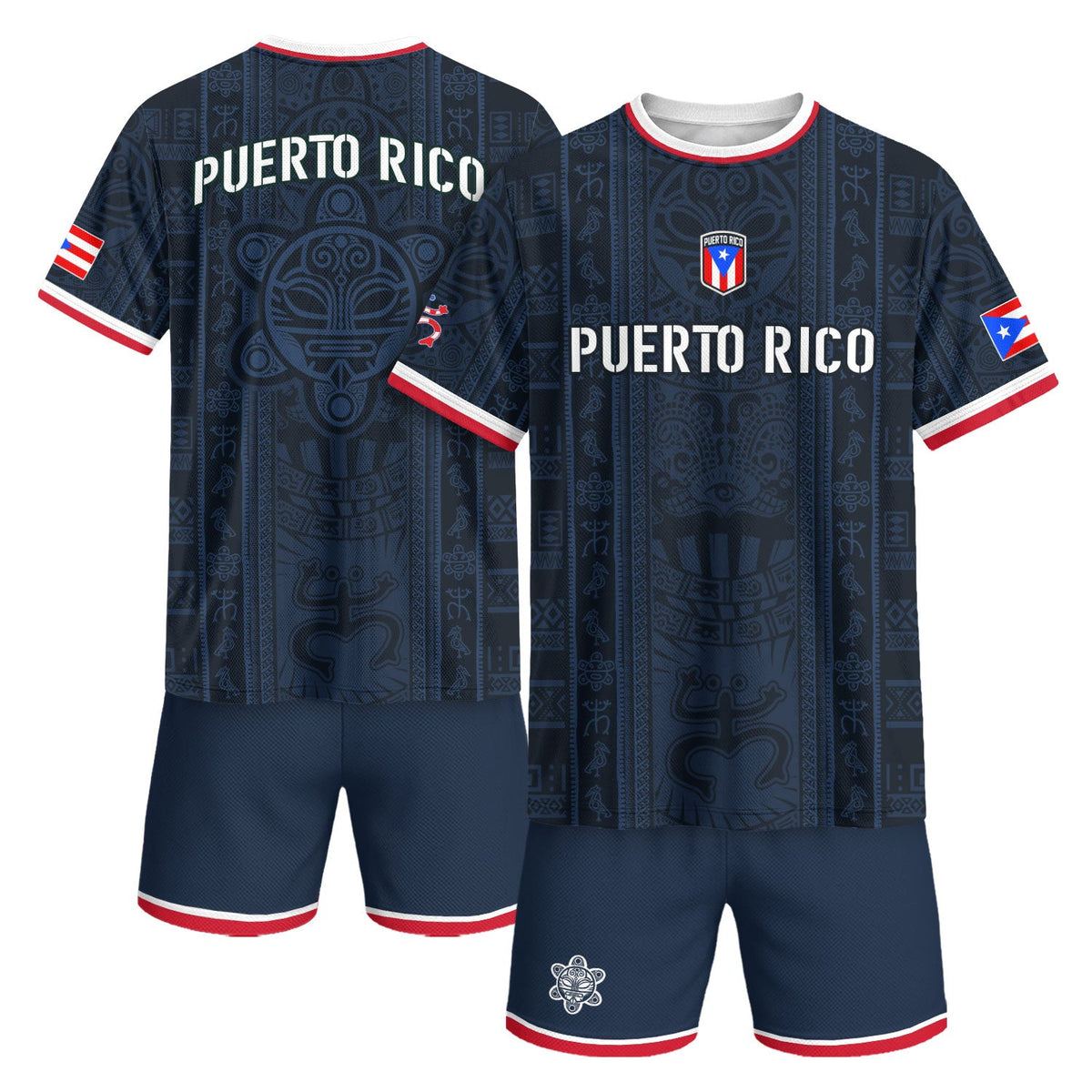 Puerto Rico Soccer Jersey in Navy Blue for Men and Women, Taino Symbol Pattern National Heritage, Puerto Rico Shirt, Puerto Rico Jersey, Northryn Co.