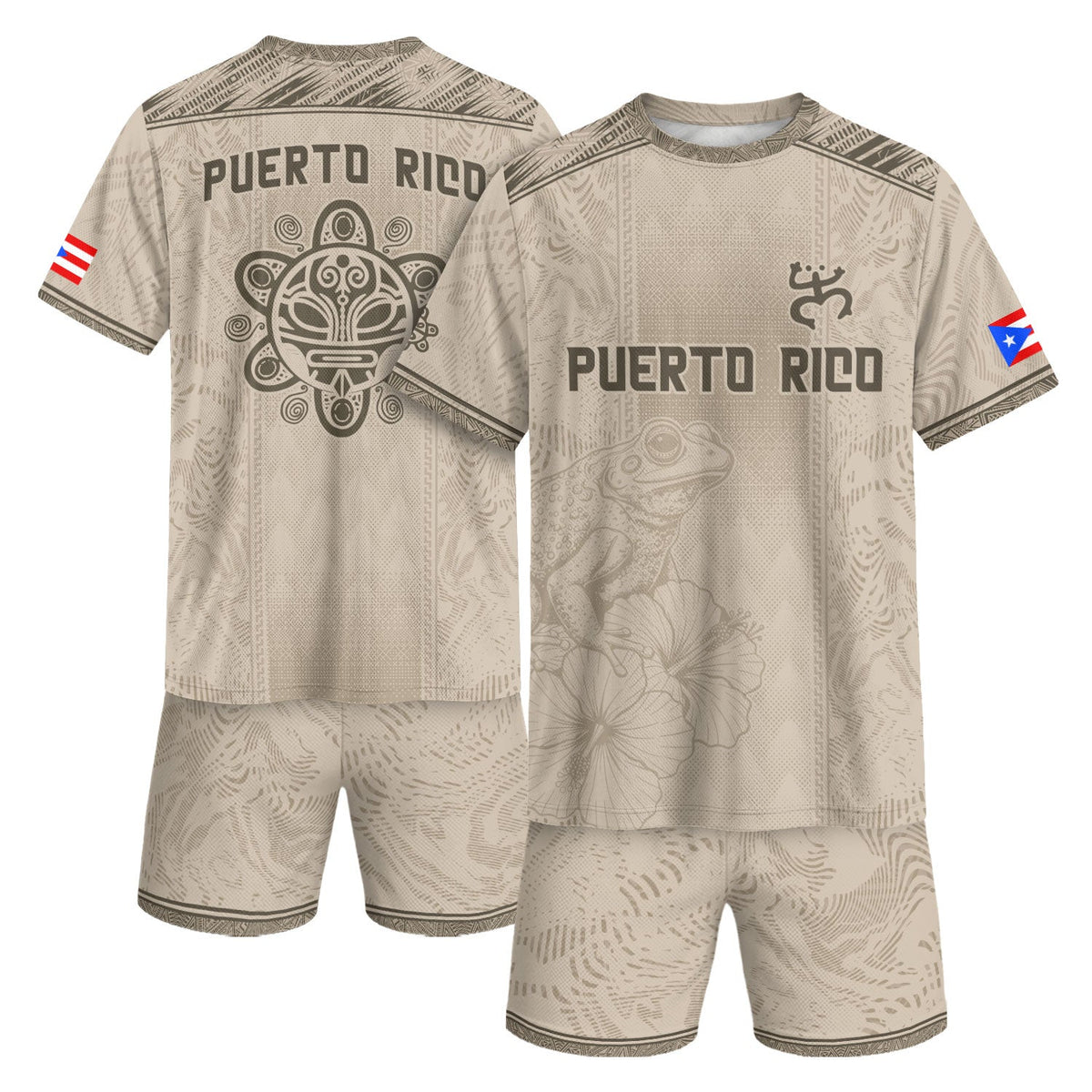 Coqui Frog Beige Gold Puerto Rico Soccer Jersey for Men and Women, Floral Taino Sun National, Puerto Rico Jersey and Puerto Rico Shirt, Northryn Co.