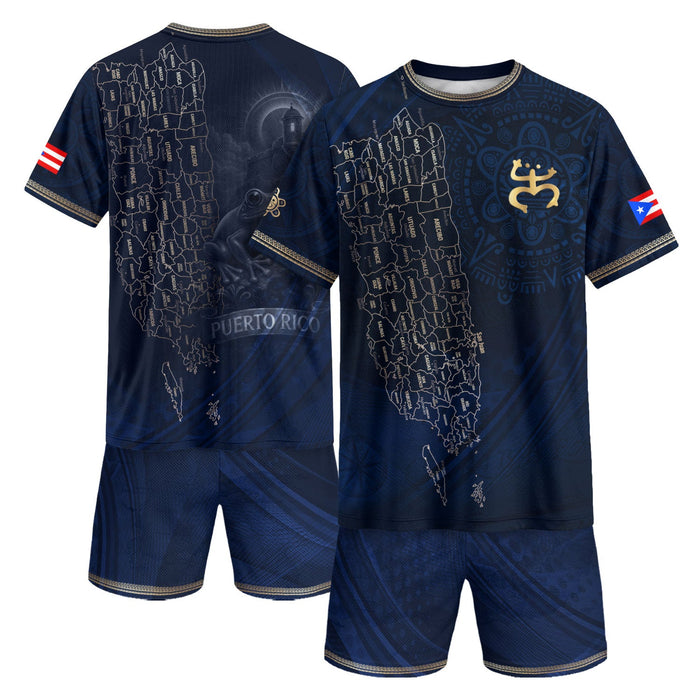 Map Boricua El Morro Puerto Rico Soccer Jersey Gold Navy Heritage, Coqui Frog Puerto Rico Jersey for Men and Women, Puerto Rico Shirt, Northryn Co.