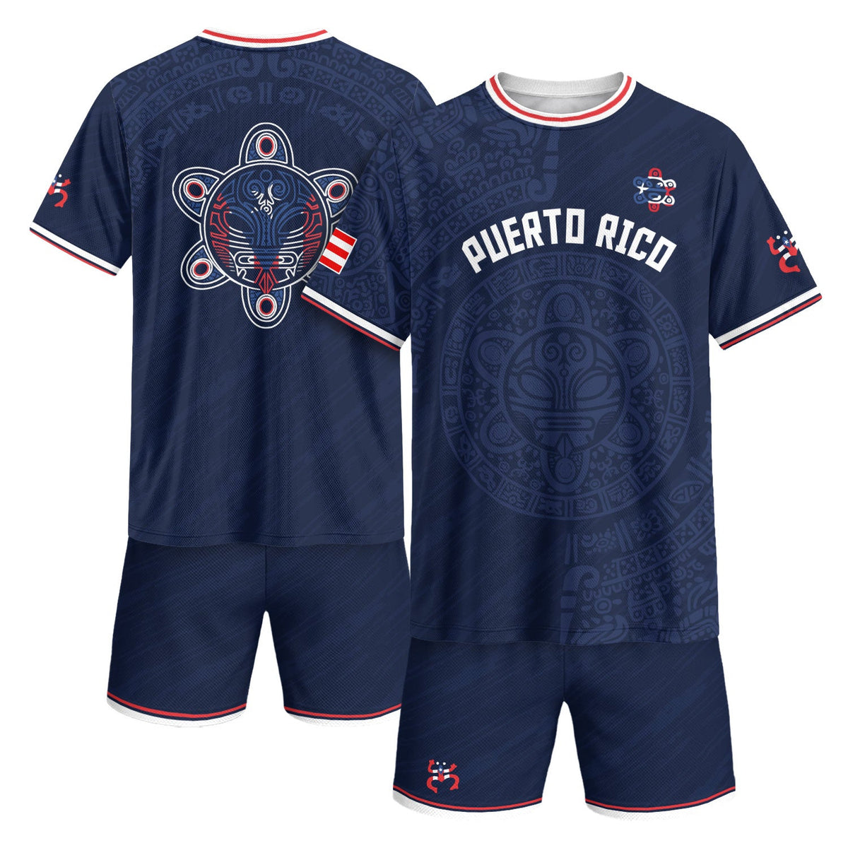 Puerto Rico Soccer Jersey in Navy Blue for Men and Women, Taino Symbol Art National Heritage, Puerto Rico Shirt and Puerto Rico Jersey, Northryn Co.