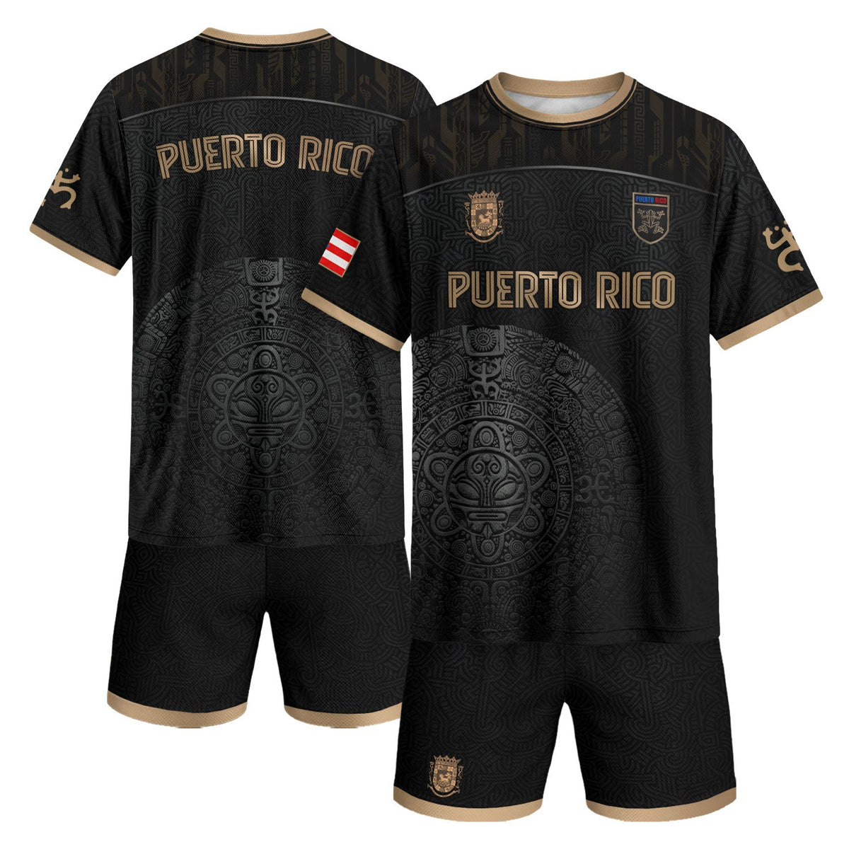 Taino Symbol Black Gold Puerto Rico Soccer Jersey for Men and Women, Art National Heritage, Top Puerto Rico Shirt and Puerto Rico Jersey, Northryn Co.