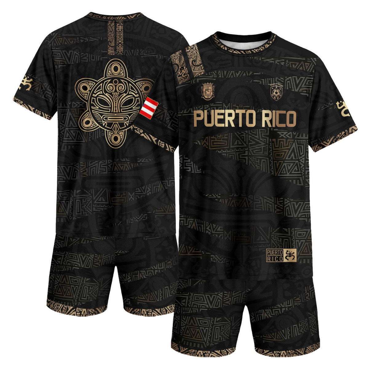 Full Tribal Black Gold Puerto Rico Soccer Jersey for Men and Women, Pattern National Heritage, Puerto Rico Shirt and Puerto Rico Jersey, Northryn Co.