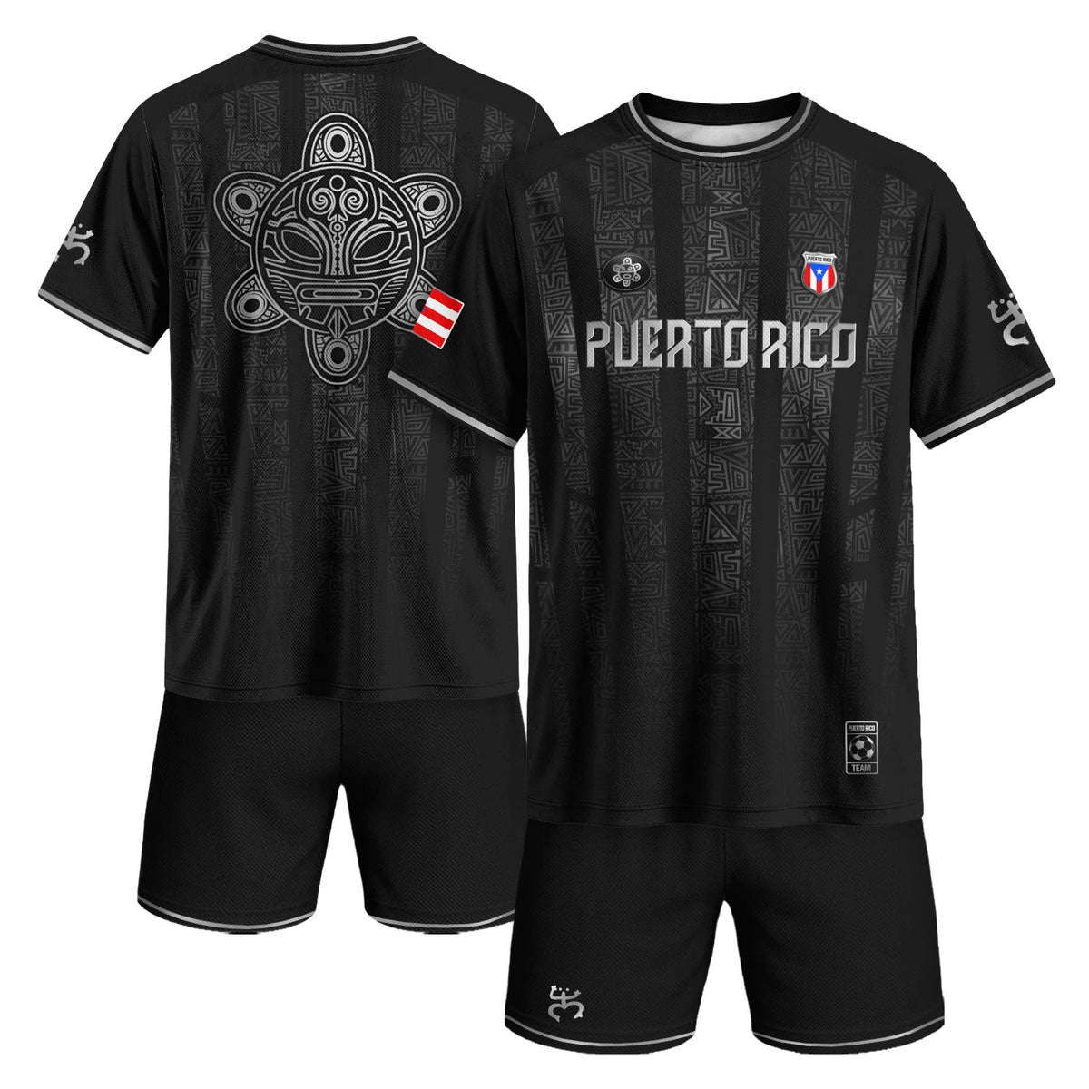 Tribal Symbol Black Silver Puerto Rico Soccer Jersey for Men and Women, Art National Heritage, Puerto Rico Jersey and Puerto Rico Shirt, Northryn Co.