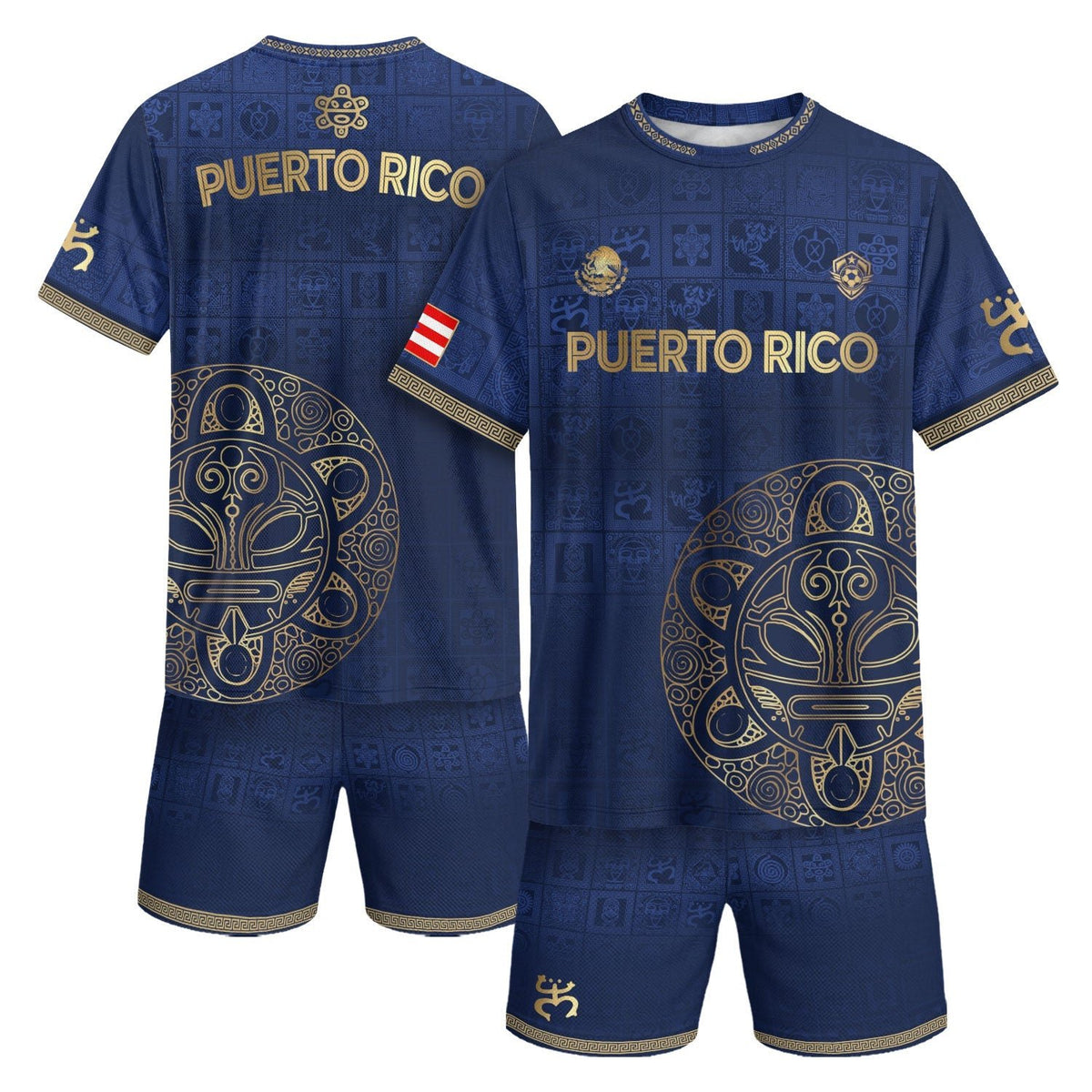 Puerto Rico Soccer Jersey in Navy Gold for Men and Women, Taino Symbol Pattern National Heritage, Puerto Rico Shirt, Puerto Rico Jersey, Northryn Co.