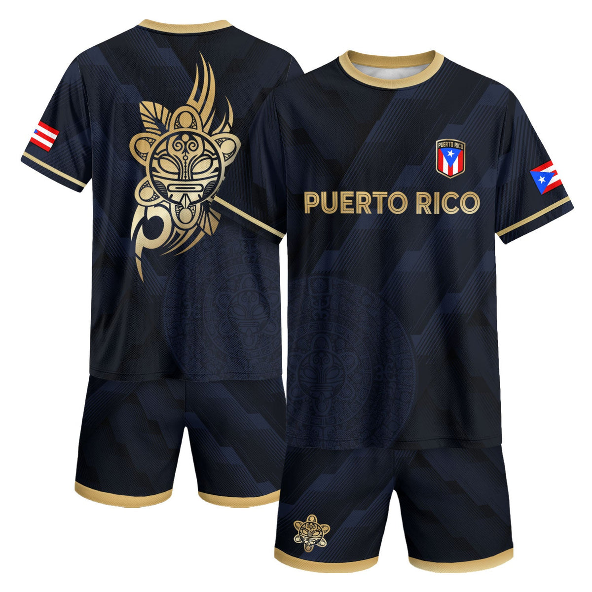 Taino Sun Navy Gold Puerto Rico Soccer Jersey for Men and Women, Boricua Tribal National Pride, Puerto Rico Shirt and Puerto Rico Jersey, Northryn Co.