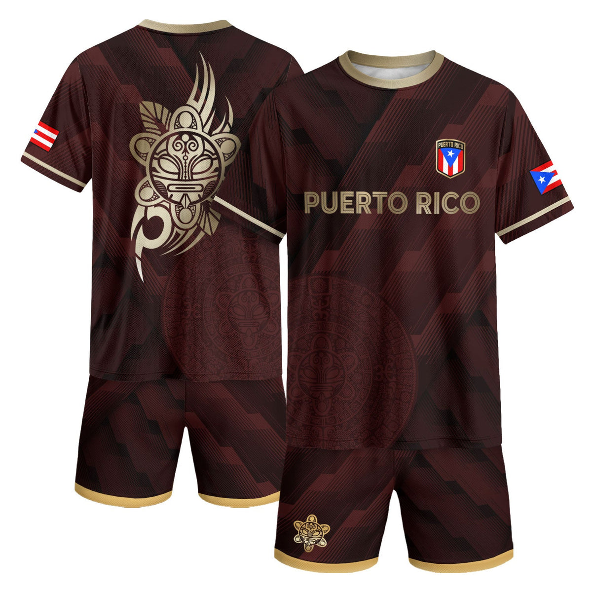 Puerto Rico Soccer Jersey in Maroon Gold for Men and Women, Taino Symbol Art National Heritage, Puerto Rico Jersey and Puerto Rico Shirt, Northryn Co.