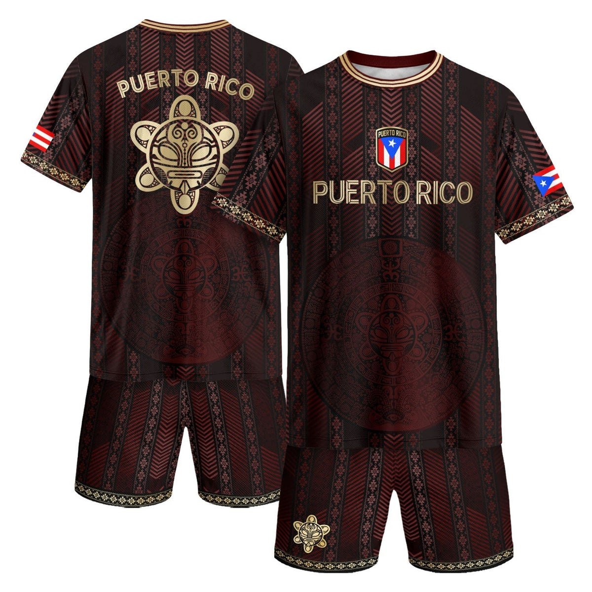 Flag Maroon Gold Puerto Rico Soccer Jersey for Men and Women, Tribal Print National Sport, Top Puerto Rico Shirt and Puerto Rico Jersey, Northryn Co.