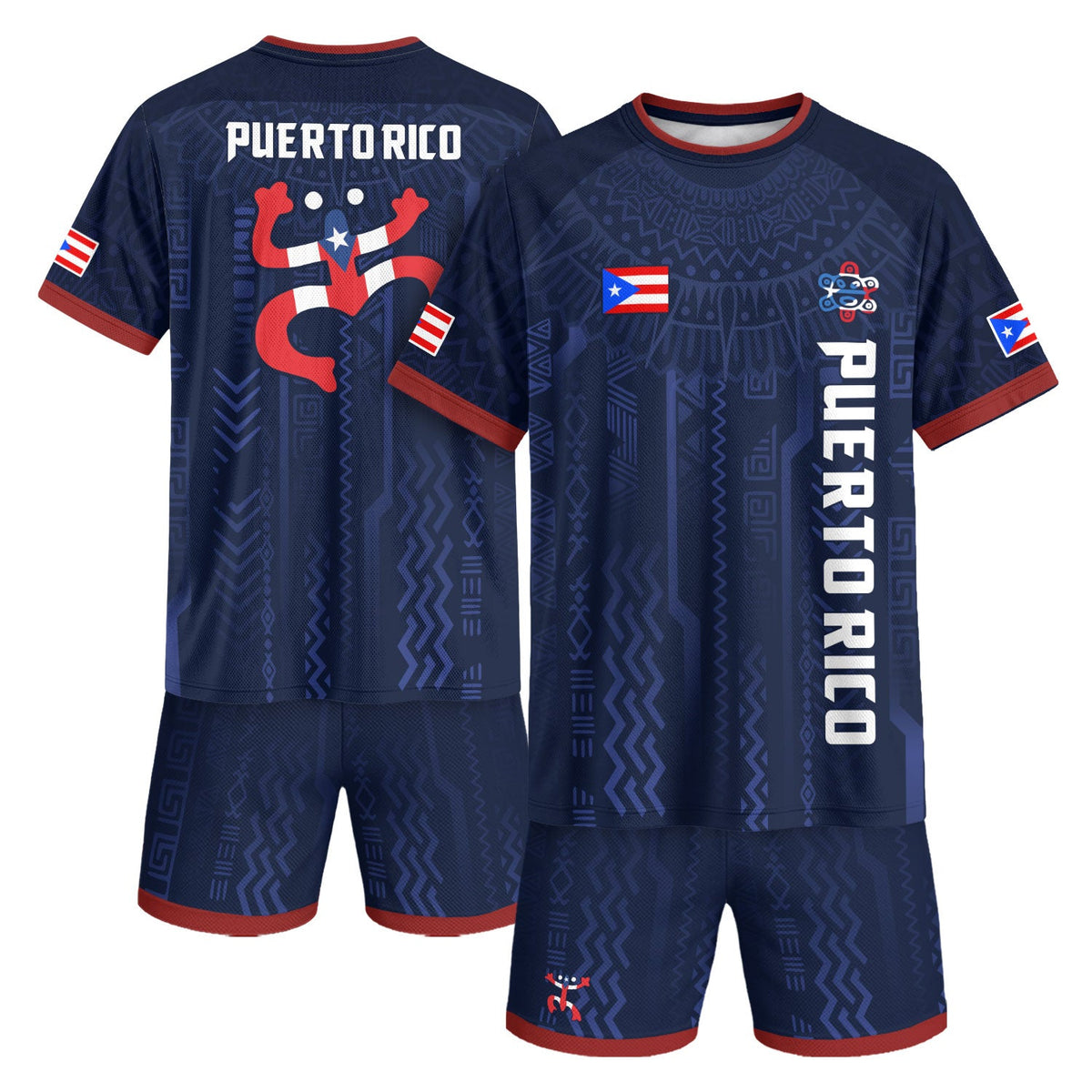 Coqui Frog Navy Red Puerto Rico Soccer Jersey for Men and Women, Taino Sun Patriotic Tribal, Puerto Rico Shirt and Puerto Rico Jersey, Northryn Co.