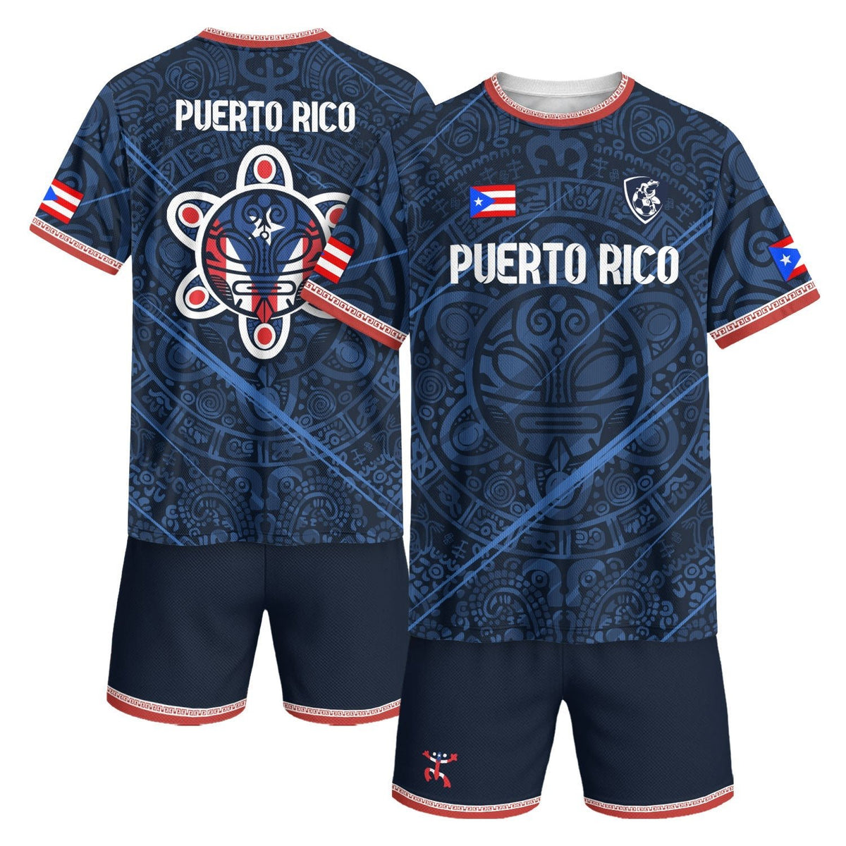 Puerto Rico Soccer Jersey for Men and Women, Navy Blue Boricua Taino Sun Mask Tribal National, Puerto Rico Jersey and Puerto Rico Shirt, Northryn Co.
