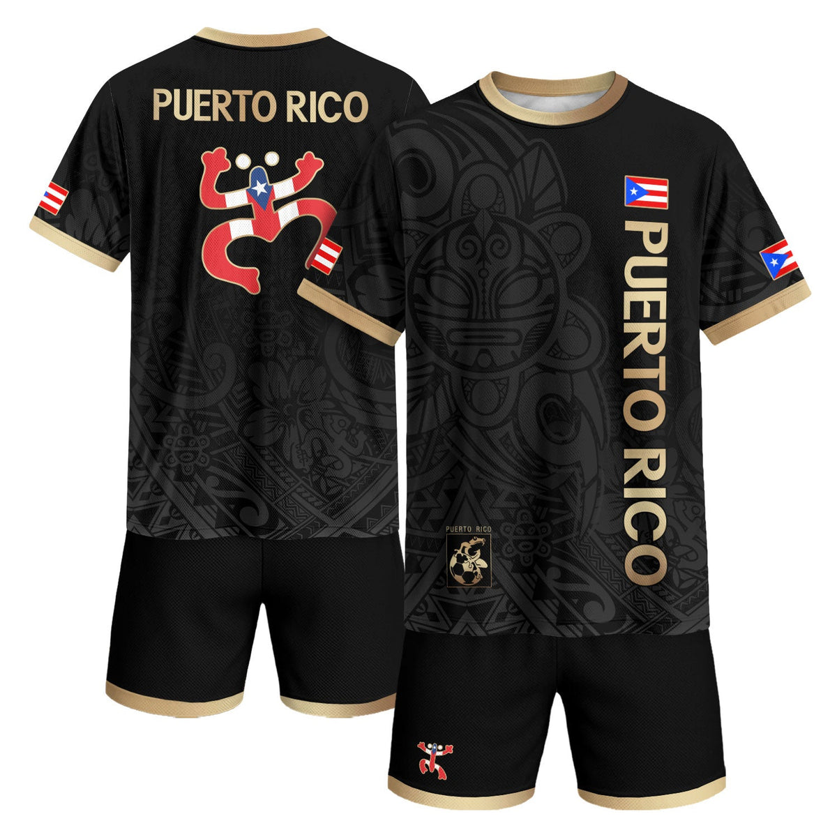 Puerto Rico Soccer Jersey in Black Gold for Men and Women, Coqui Frog Tribal Taino National, Puerto Rico Shirt and Puerto Rico Jersey, Northryn Co.