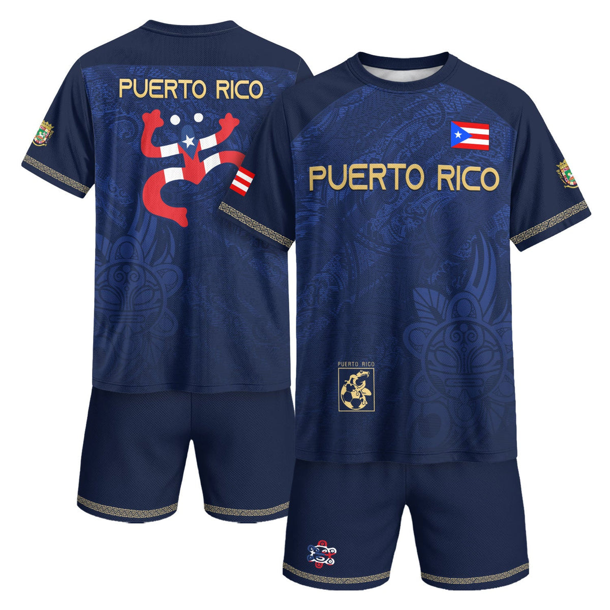 Puerto Rico Soccer Jersey in Navy Gold for Men and Women, Coqui Frog Tribal Taino National, Top Puerto Rico Shirt and Puerto Rico Jersey, Northryn Co.