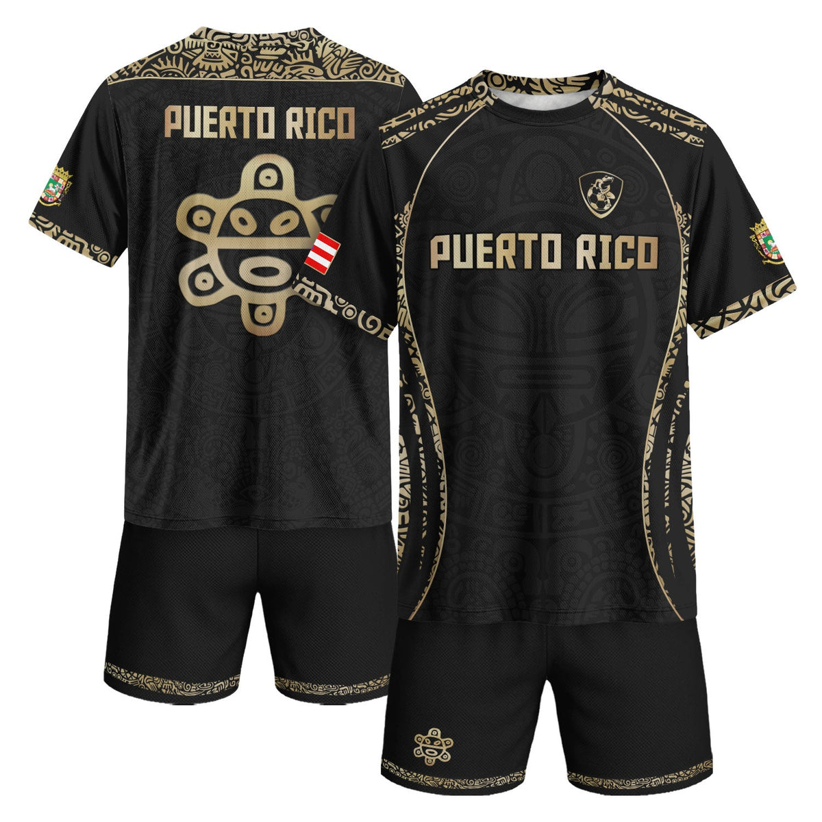 Taino Sun Black Gold Puerto Rico Soccer Jersey for Men and Women, Boricua Mask Tribal National, Puerto Rico Shirt and Puerto Rico Jersey, Northryn Co.