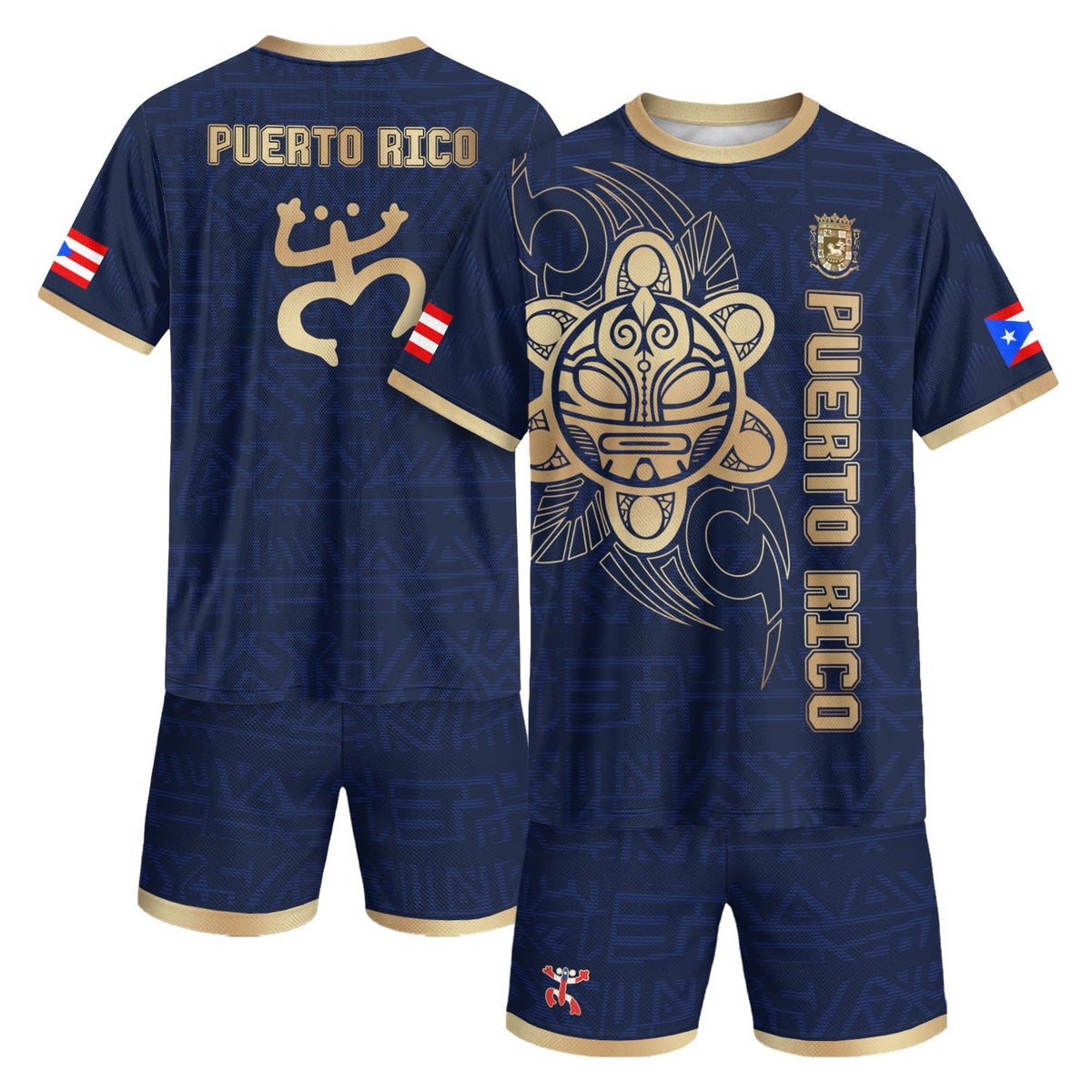 Puerto Rico Soccer Jersey for Men and Women, Navy Gold Taino Sun God Ancient Culture National, Puerto Rico Jersey and Puerto Rico Shirt, Northryn Co.