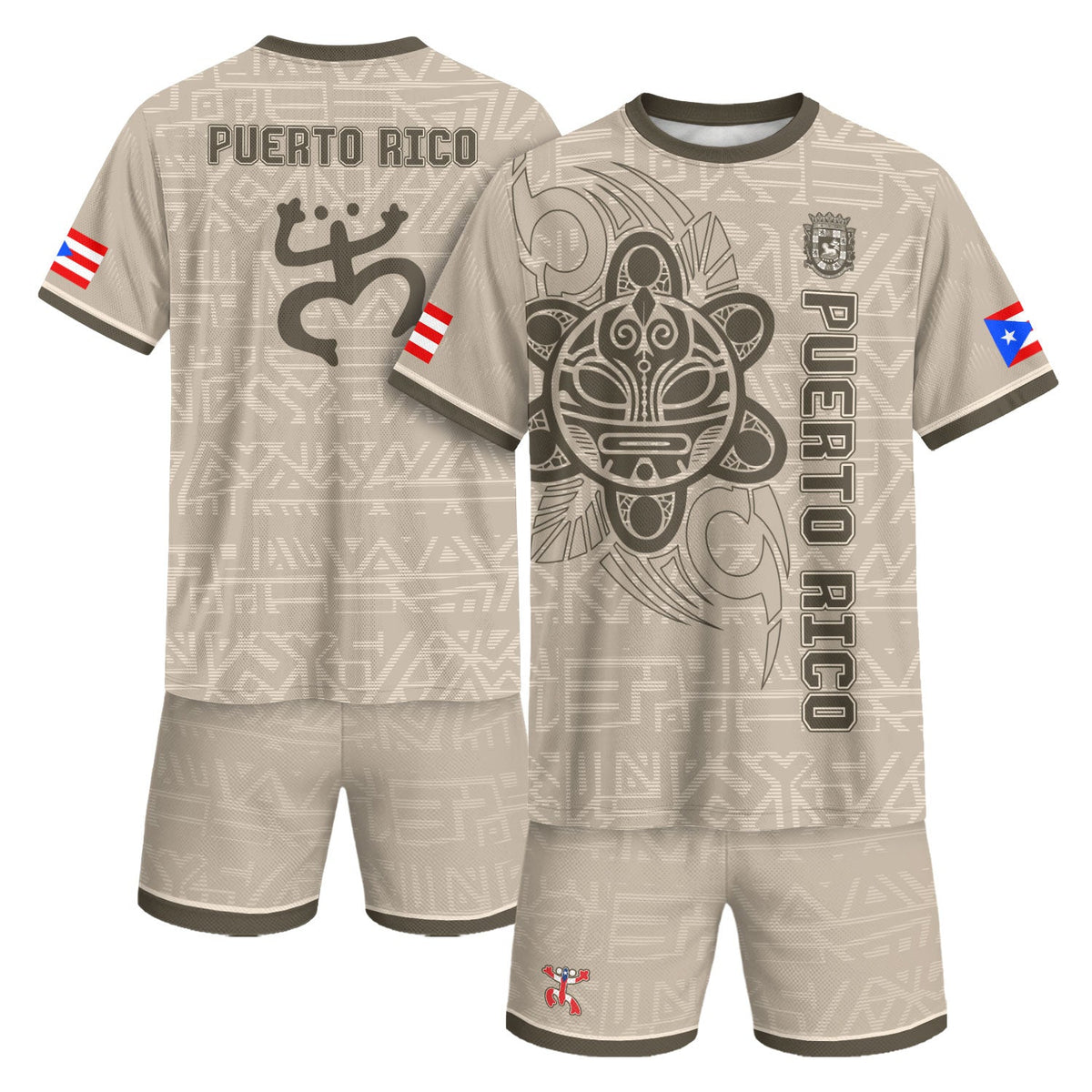 Taino Sun Beige Gold Puerto Rico Soccer Jersey for Men and Women, God Tribal Pattern Symbol, Puerto Rico Jersey and Puerto Rico Shirt, Northryn Co.