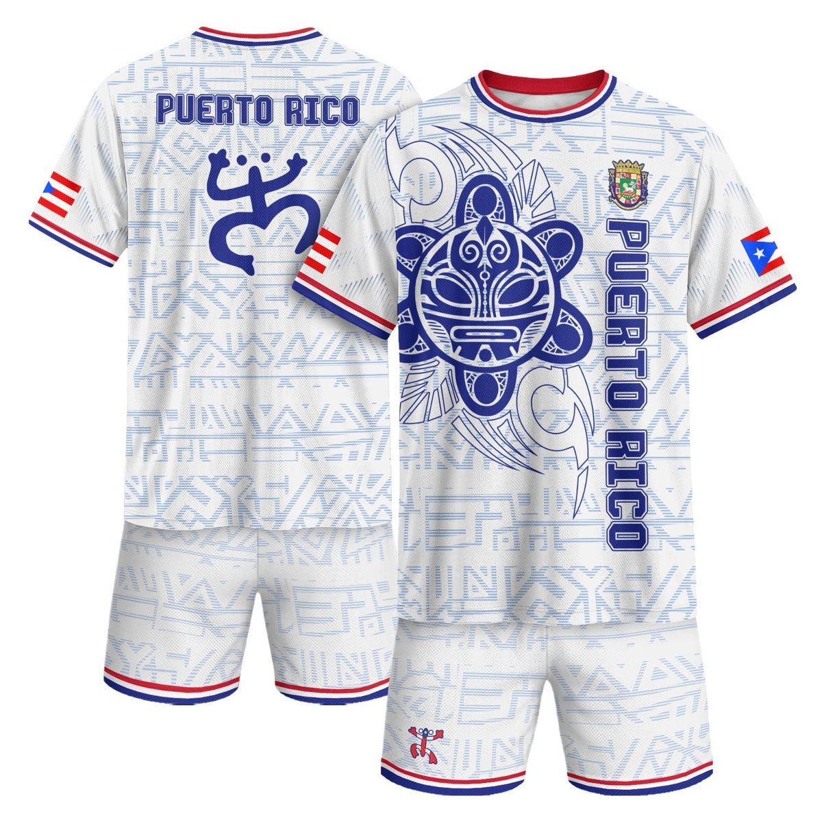 Puerto Rico Soccer Jersey in White Blue for Men and Women, Taino Sun Coqui Tribal National, Top Puerto Rico Shirt and Puerto Rico Jersey, Northryn Co.