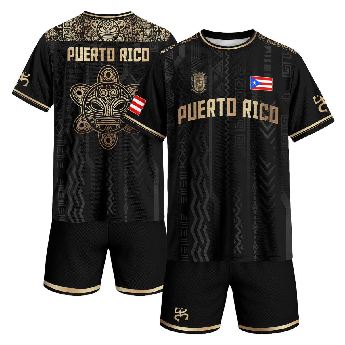Taino Sun Black Gold Puerto Rico Soccer Jersey for Men and Women, Coqui Patriotic Cultural, Top Puerto Rico Jersey and Puerto Rico Shirt, Northryn Co.