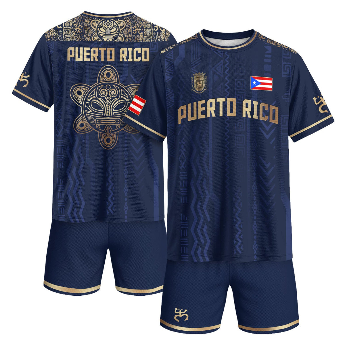 Puerto Rico Soccer Jersey in Navy Gold for Men and Women, Taino Sun Coqui Tribal Patriotic, Top Puerto Rico Shirt and Puerto Rico Jersey, Northryn Co.