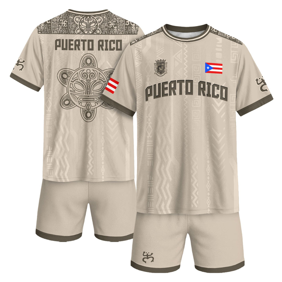 Puerto Rico Soccer Jersey in Beige Sand for Men and Women, Taino Sun Coqui Tribal Ancestral, Puerto Rico Shirt and Puerto Rico Jersey, Northryn Co.
