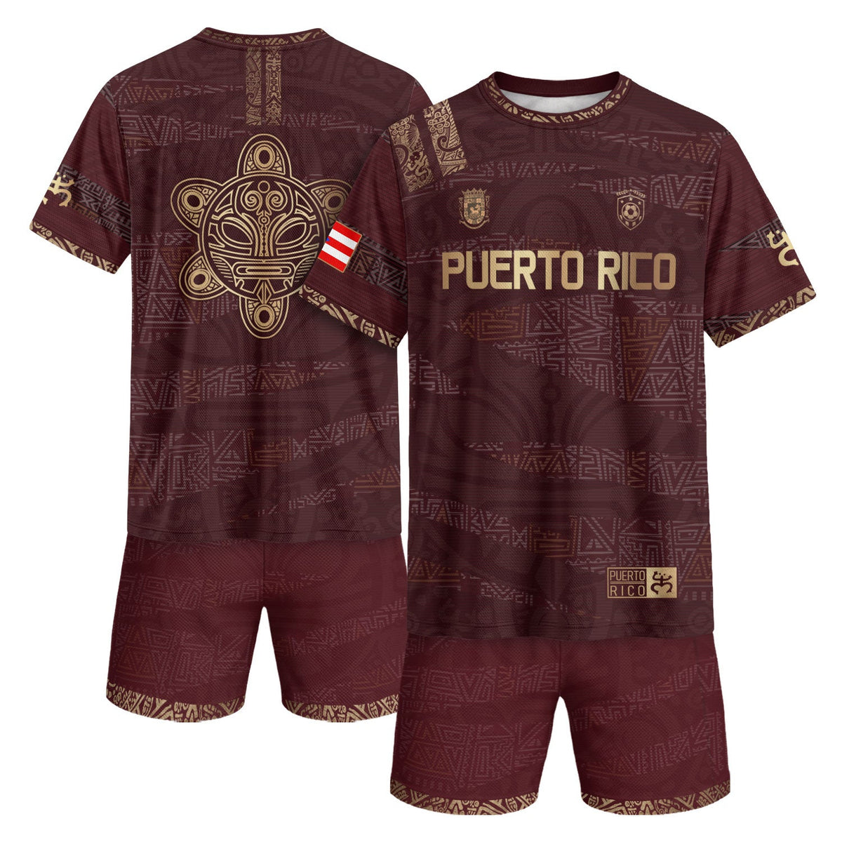 Taino Tribal Maroon Gold Puerto Rico Soccer Jersey for Men and Women, Pattern National Heritage, Puerto Rico Jersey, Puerto Rico Shirt, Northryn Co.