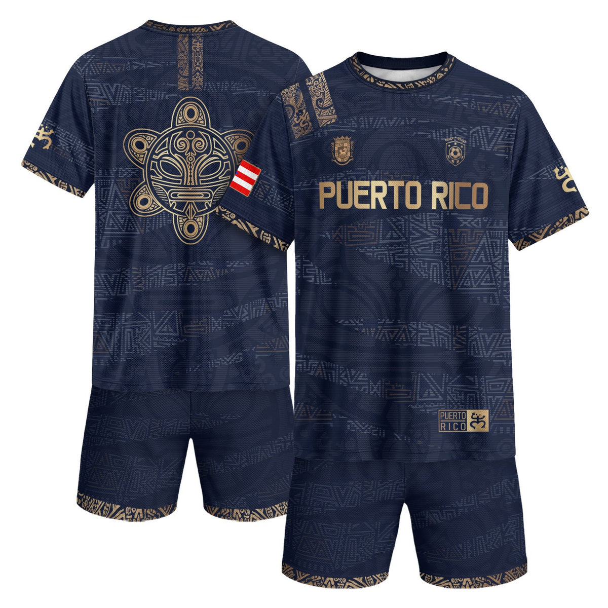 Puerto Rico Soccer Jersey in Navy Gold for Men and Women, Taino Tribal Pattern National Heritage, Puerto Rico Shirt, Puerto Rico Jersey, Northryn Co.