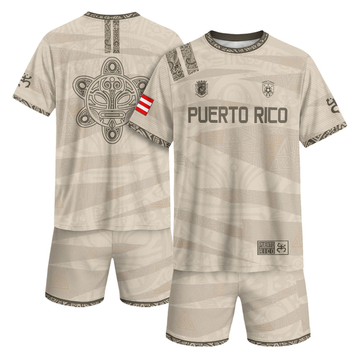 Taino Tribal Beige Gold Puerto Rico Soccer Jersey for Men and Women, Pattern National Heritage, Puerto Rico Shirt and Puerto Rico Jersey, Northryn Co.