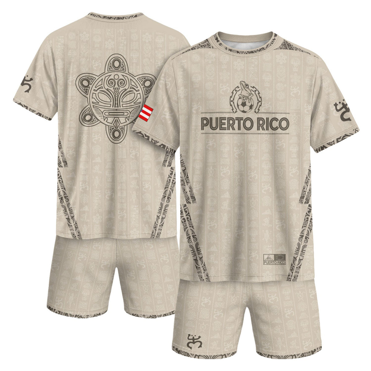 Taino Sun Beige Gold Puerto Rico Soccer Jersey for Men and Women, National Heritage Symbols, Puerto Rico Shirt and Puerto Rico Jersey, Northryn Co.