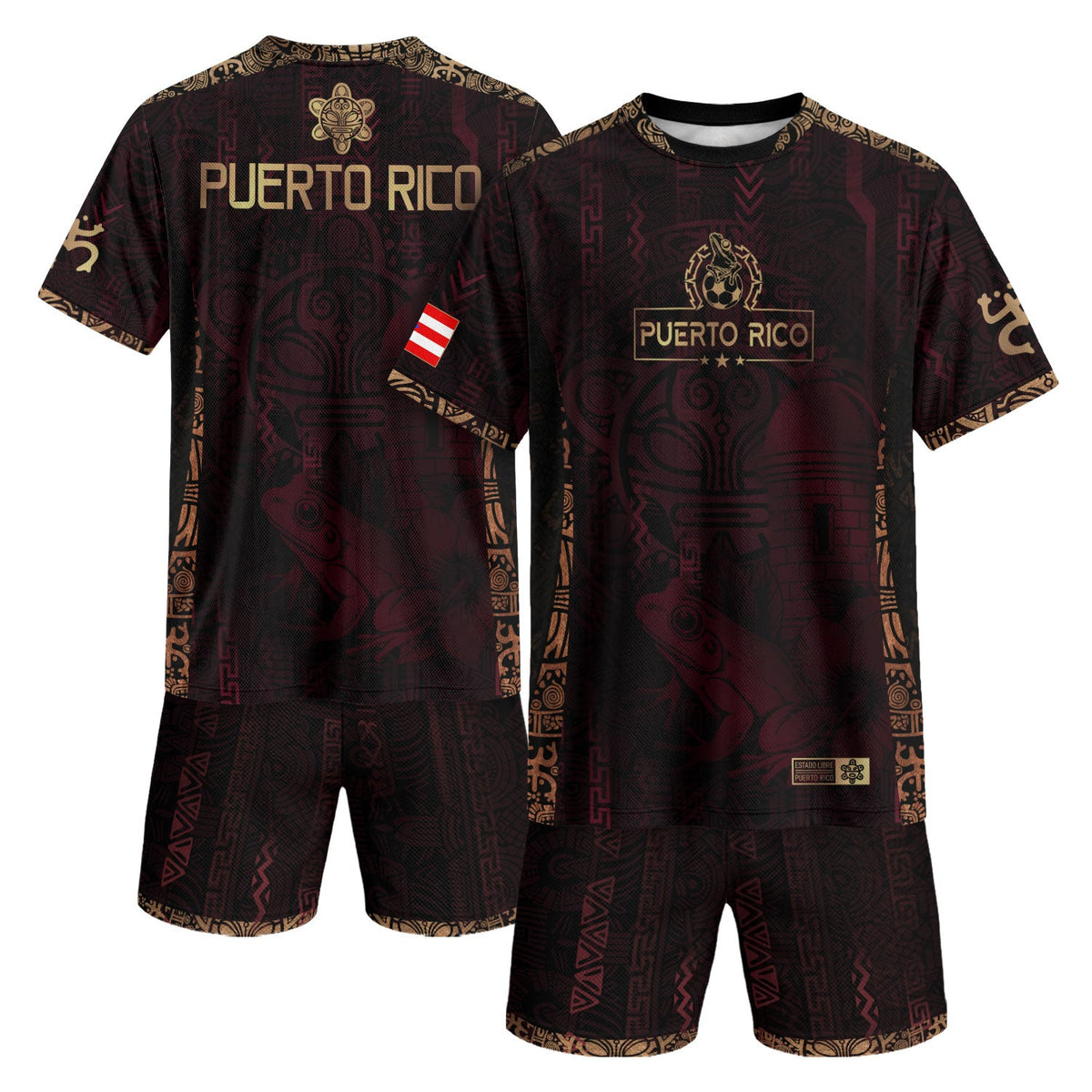 Coqui Frog Maroon Gold Puerto Rico Soccer Jersey for Men and Women, Heritage Taino Sun Garita, Puerto Rico Shirt and Puerto Rico Jersey, Northryn Co.
