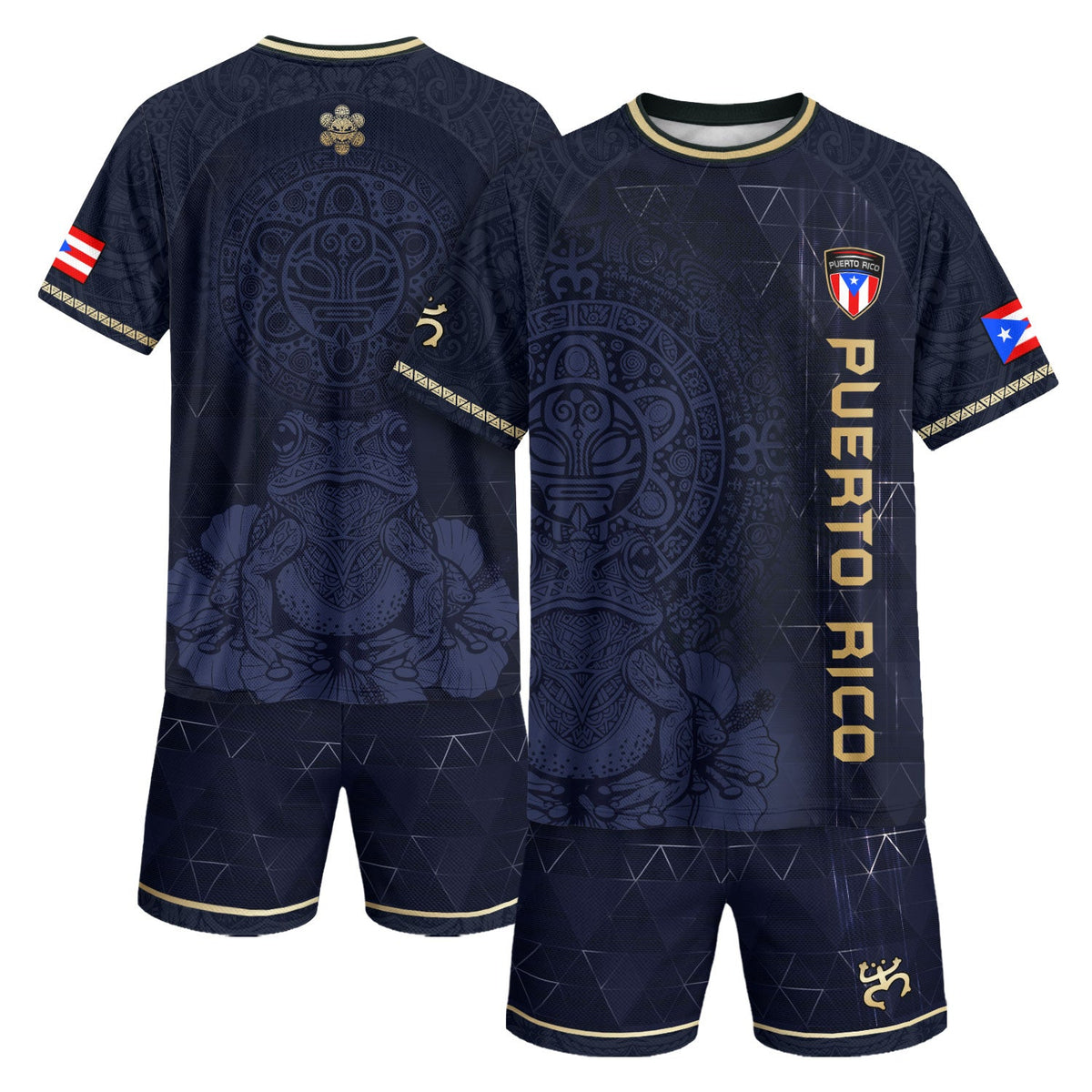 Coqui Frog Navy Gold Puerto Rico Soccer Jersey for Men and Women, Floral Taino Sun National, Puerto Rico Jersey and Puerto Rico Shirt, Northryn Co.