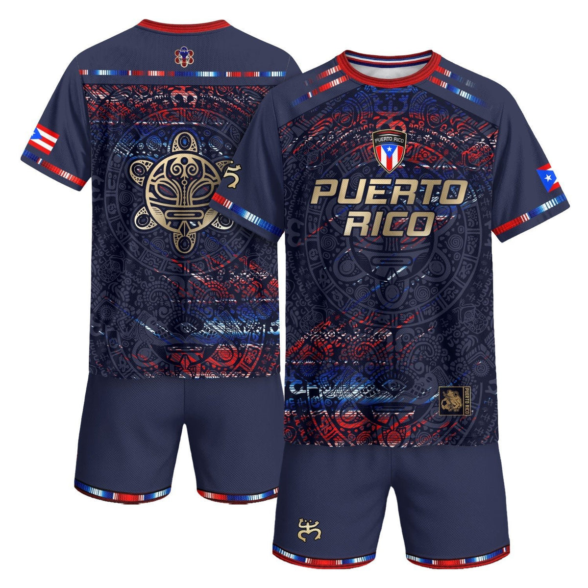 Puerto Rico Soccer Jersey in Navy Red for Men and Women, Blue Taino Sun National Heritage Boricua, Puerto Rico Jersey, Puerto Rico Shirt, Northryn Co.