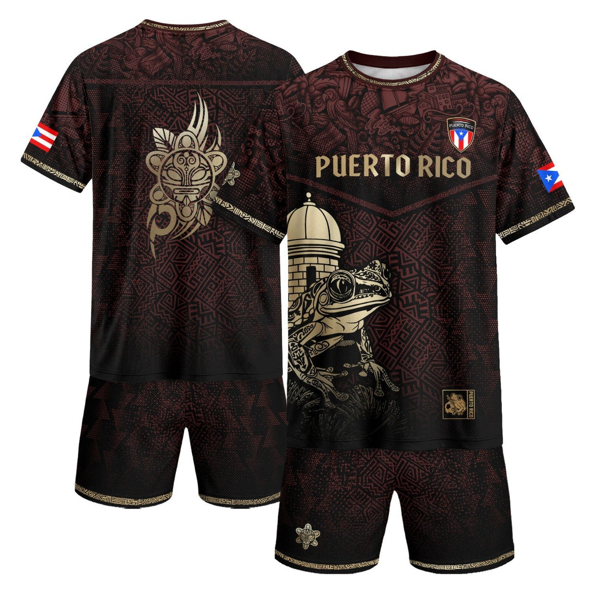 Coqui Frog Maroon Gold Puerto Rico Soccer Jersey for Men and Women, Garita Taino Sun National, Puerto Rico Shirt and Puerto Rico Jersey, Northryn Co.