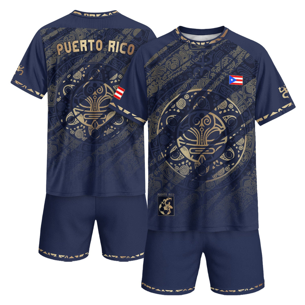 Taino Sun Navy Gold Puerto Rico Soccer Jersey for Men and Women, Boricua Apparel, Best Puerto Rico Jersey with Puerto Rico Shirt Style, Northryn Co.