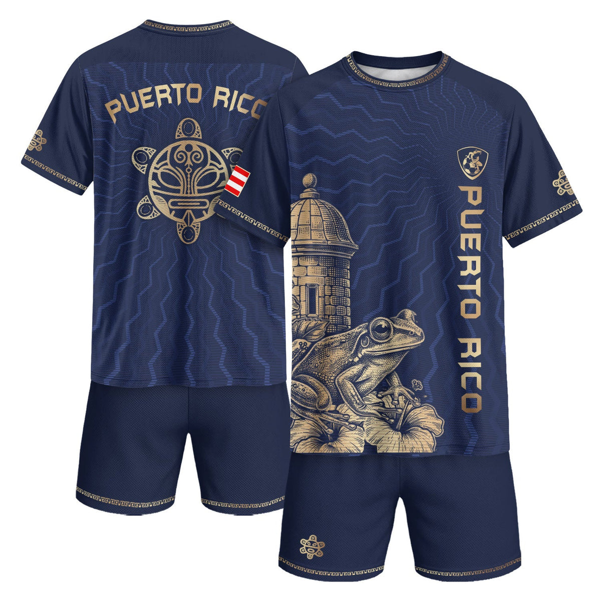 Puerto Rico Soccer Jersey with El Morro for Men and Women, Garita Coqui Frog Navy Gold Boricua, Puerto Rico Shirt and Puerto Rico Jersey, Northryn Co.