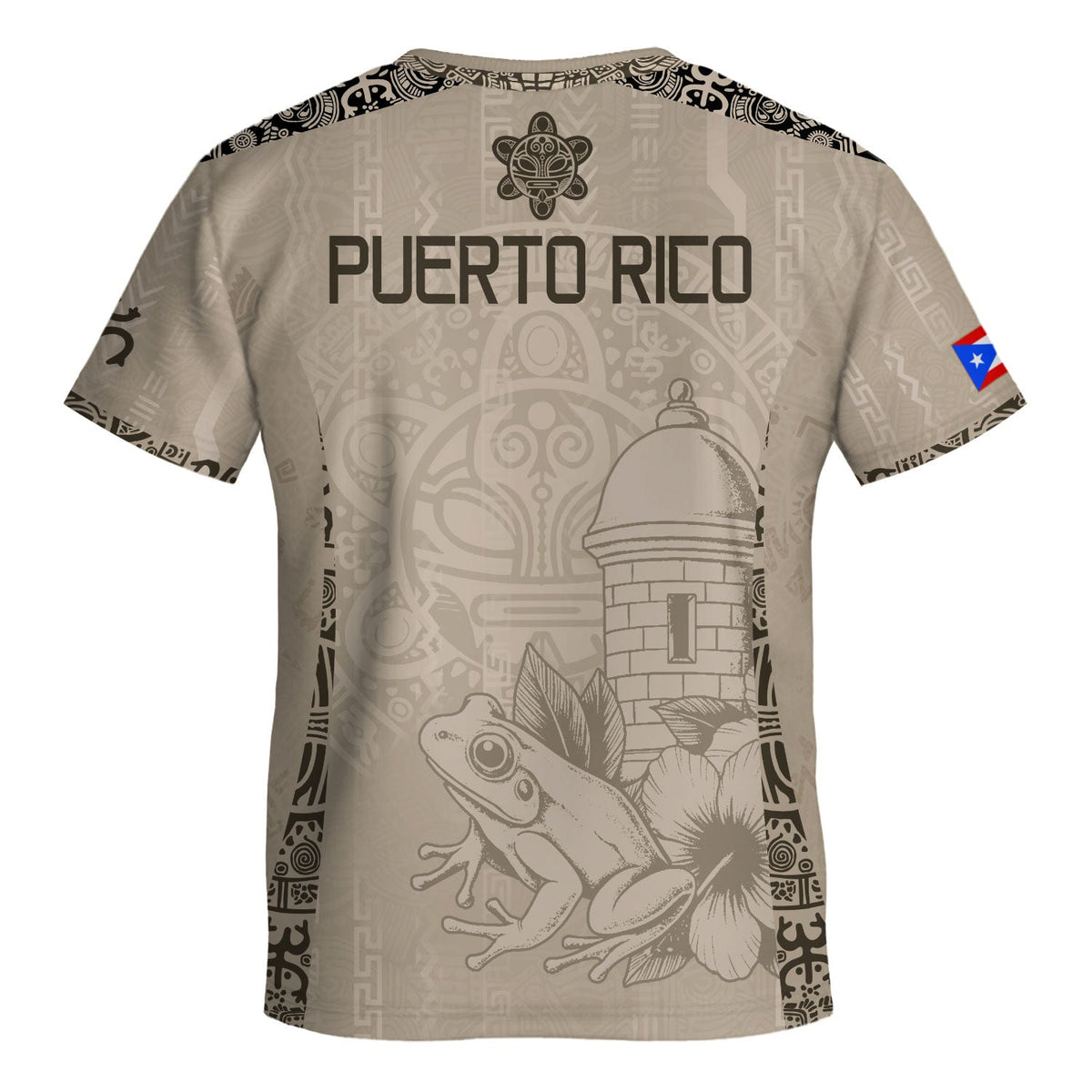 Kids Puerto Rico Soccer Jersey, Beige Gold Coqui Frog Floral for Boy and Girl, Youth Soccer Jersey Meets Puerto Rico Kids Soccer Jersey, Northryn Co.