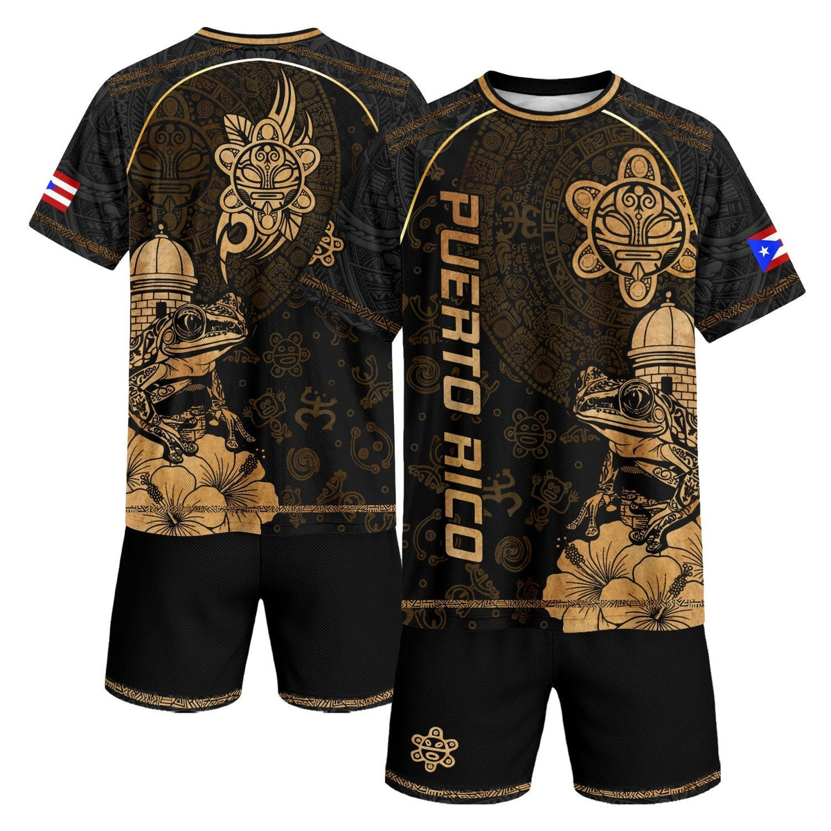 Puerto Rico Soccer Jersey in Black Gold for Men and Women, Coqui Frog Garita Flower National, Puerto Rico Shirt and Puerto Rico Jersey, Northryn Co.