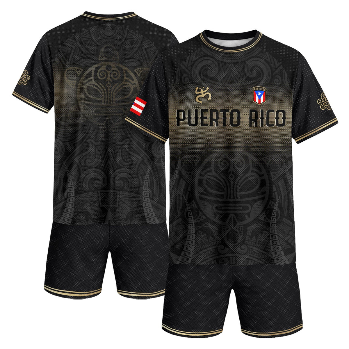 Puerto Rico Soccer Jersey with Coqui Frog for Men and Women, Taino Tribal National Black Gold, Puerto Rico Shirt and Puerto Rico Jersey, Northryn Co.