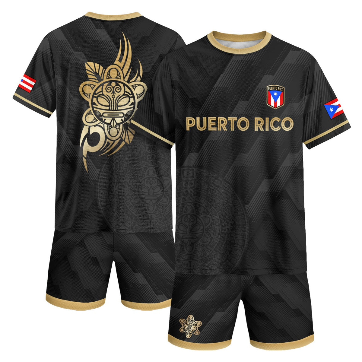 Flag Boricua Gold Black Puerto Rico Soccer Jersey for Men and Women, Taino Tribal Mask National, Puerto Rico Jersey, Puerto Rico Shirt, Northryn Co.