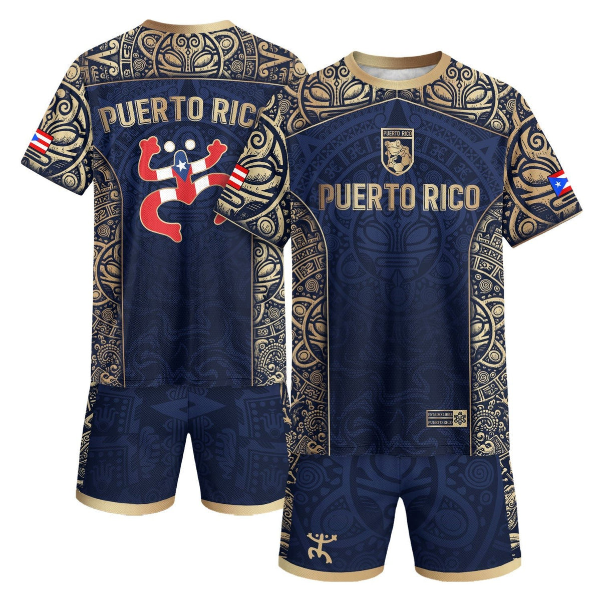 Flag Boricua Navy Gold Puerto Rico Soccer Jersey for Men and Women, Taino Tribal Mask Coqui Pride, Puerto Rico Shirt, Puerto Rico Jersey, Northryn Co.