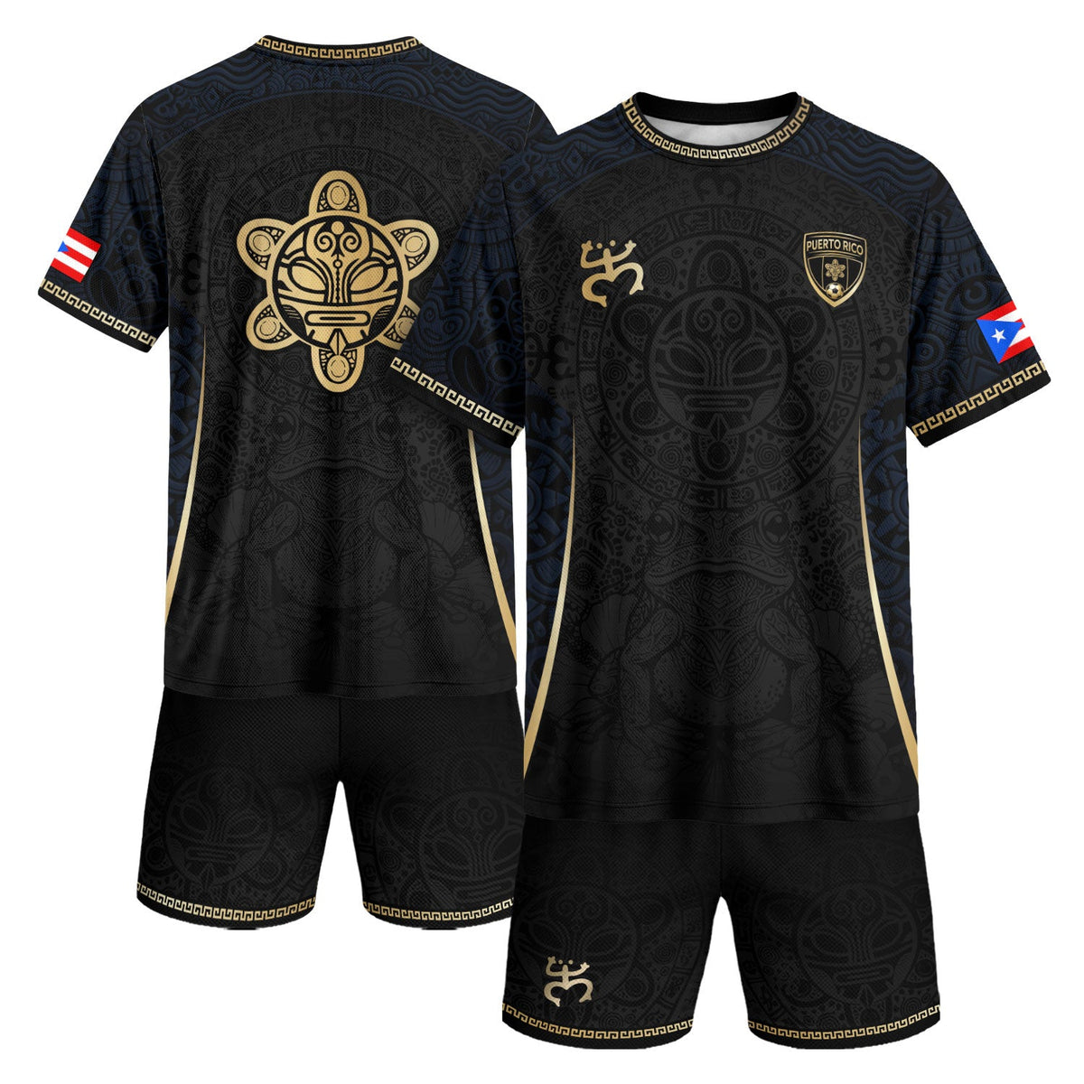 Taino Symbol Navy Gold Puerto Rico Soccer Jersey for Men and Women, Elite Boricua Heritage, Top Puerto Rico Jersey and Puerto Rico Shirt, Northryn Co.