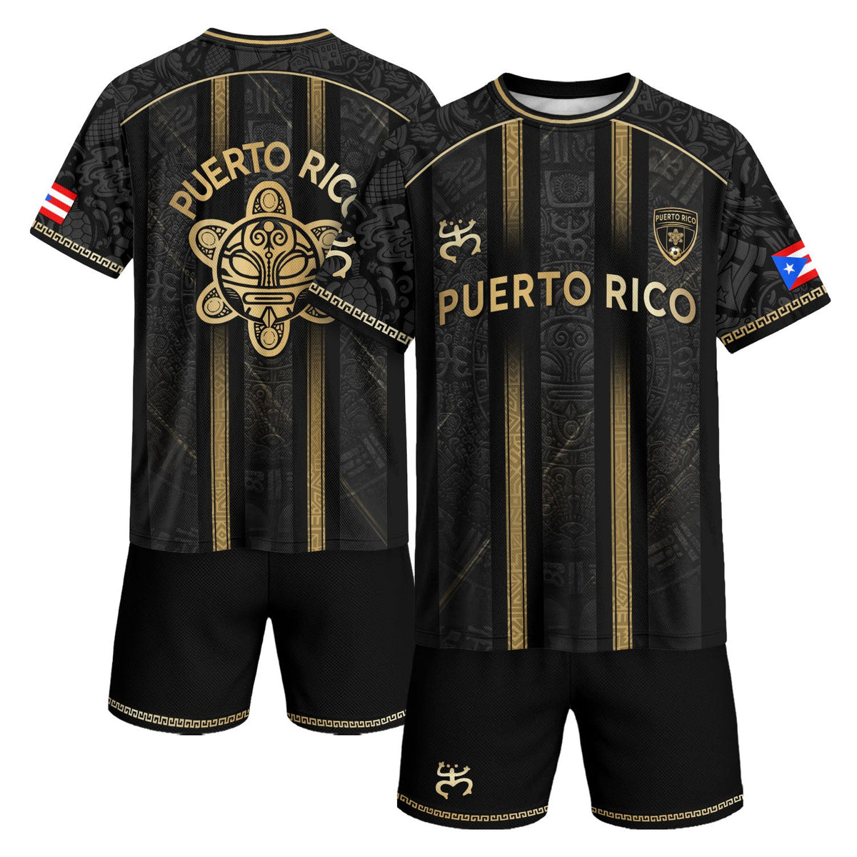 Puerto Rico Soccer Jersey in Black Vertical for Men and Women, Stripe Taino Sun Heritage, Top Puerto Rico Shirt and Puerto Rico Jersey, Northryn Co.