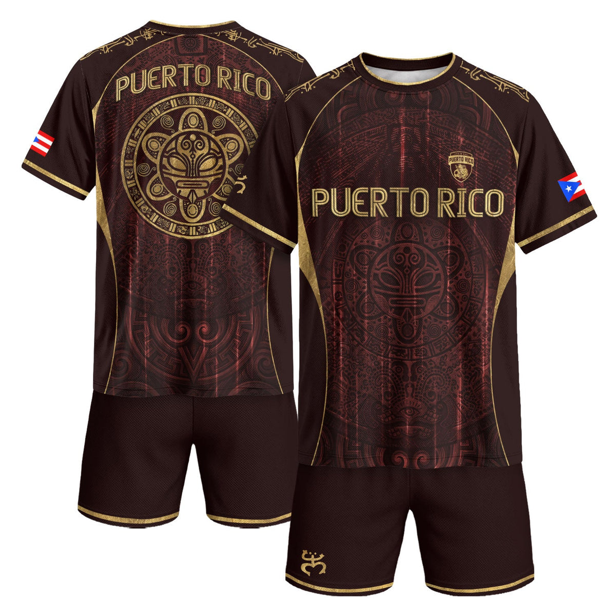 Taino Symbol Maroon Gold Puerto Rico Soccer Jersey for Men and Women, Elite Edition Training, Puerto Rico Shirt and Puerto Rico Jersey, Northryn Co.