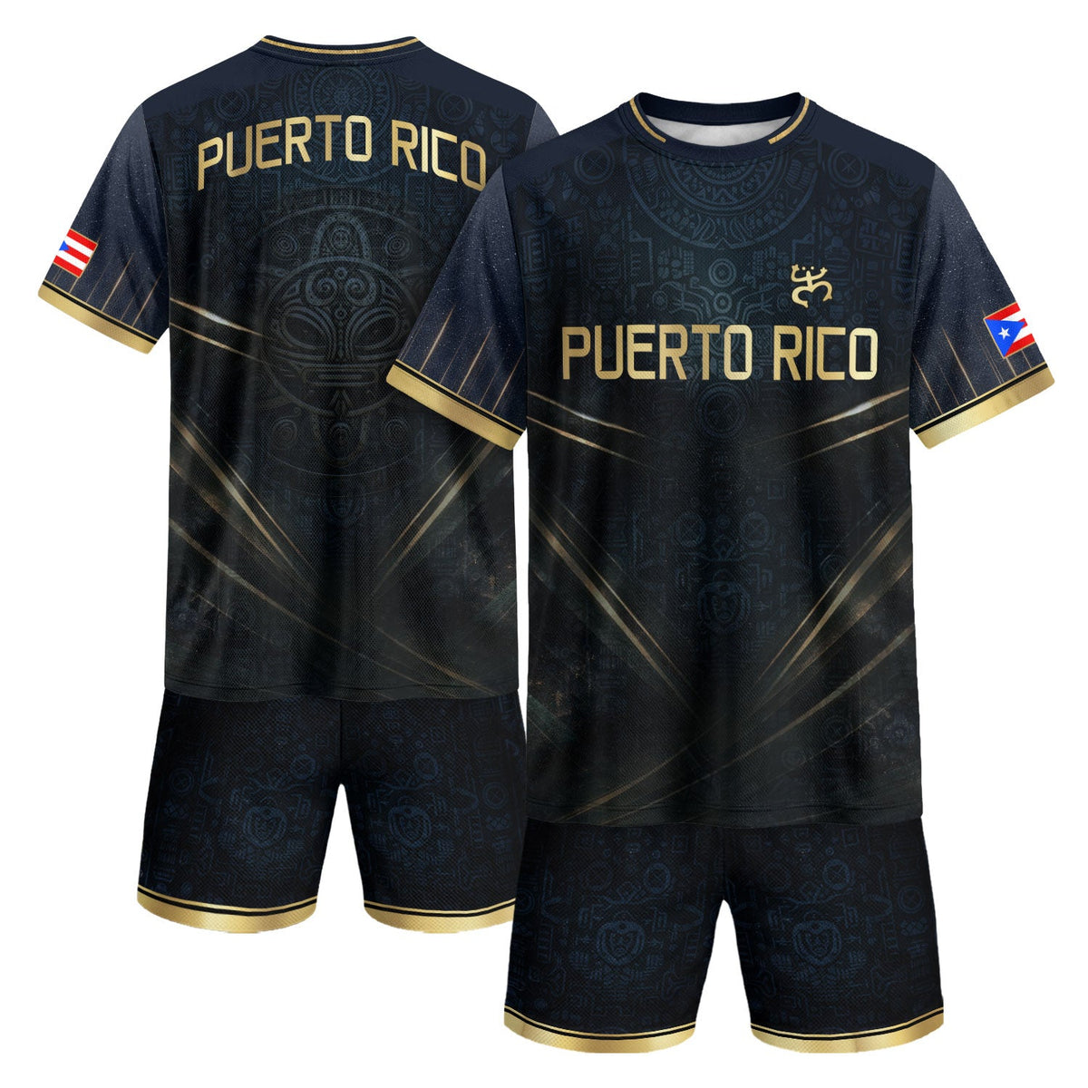 Elite Navy Gold Puerto Rico Soccer Jersey for Men and Women, V-Line Taino Heritage, Bold Puerto Rico Shirt for Puerto Rico Jersey Looks, Northryn Co.