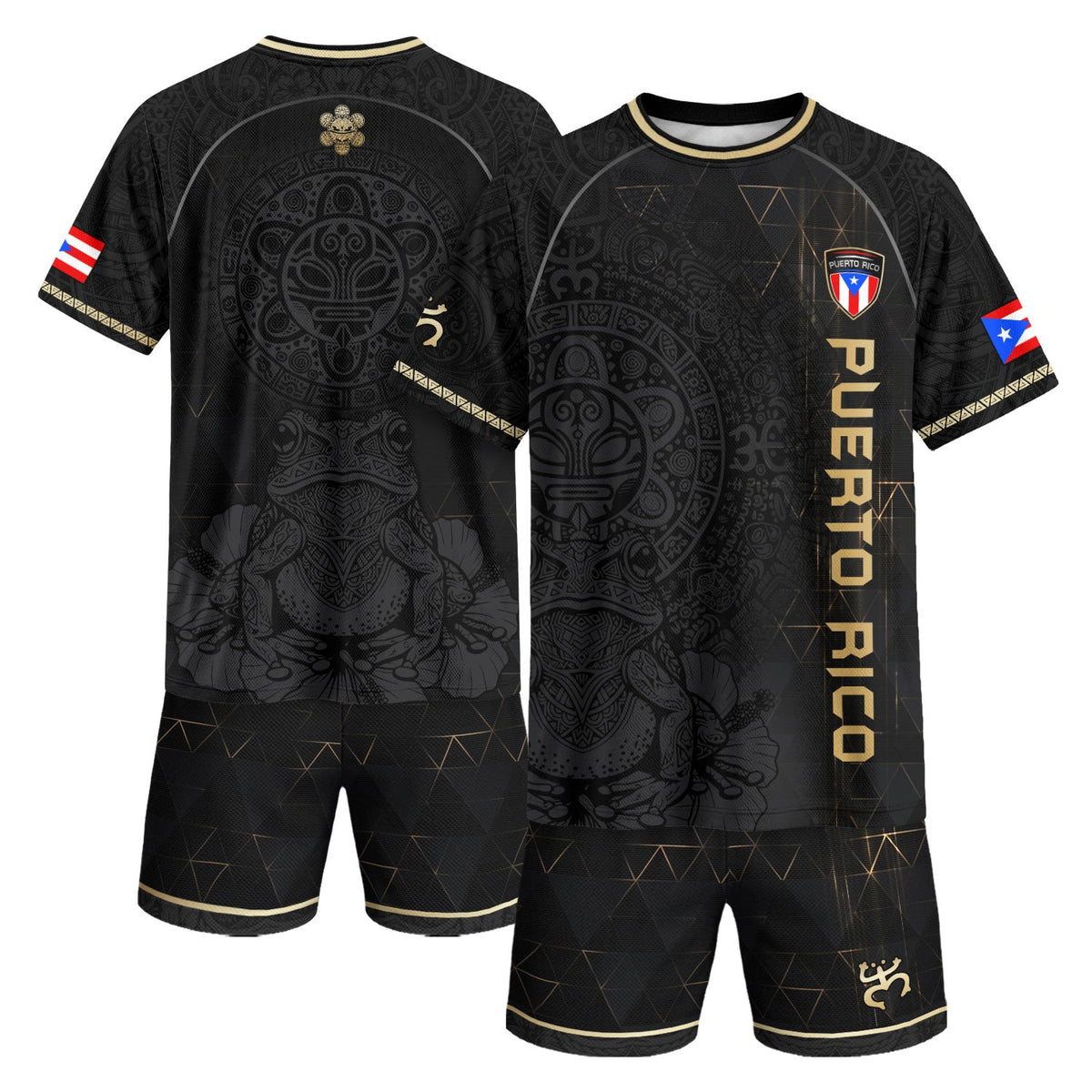 Taino Symbols Black Gold Puerto Rico Soccer Jersey for Men and Women, Heritage Vintage Athletic, Puerto Rico Jersey, Puerto Rico Shirt, Northryn Co.