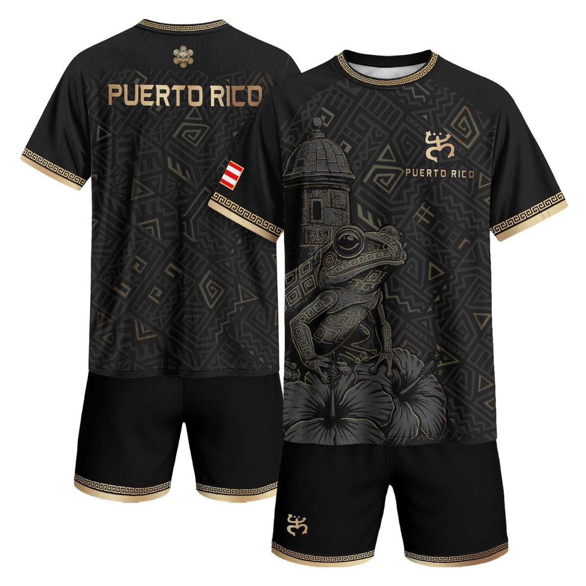 Coqui Frog Black Gold Puerto Rico Soccer Jersey for Men and Women, Taino Pattern Patriotic, Top Puerto Rico Jersey and Puerto Rico Shirt, Northryn Co.
